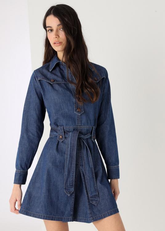 lois jeans Robe courte Coupe Western manches longues