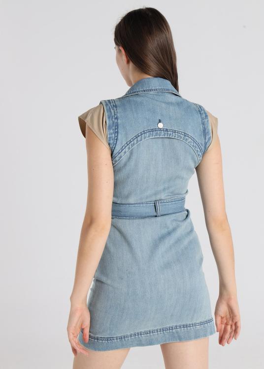 Lois Jeans Robe Courte - Denim Boutonnée Avec Ceinture