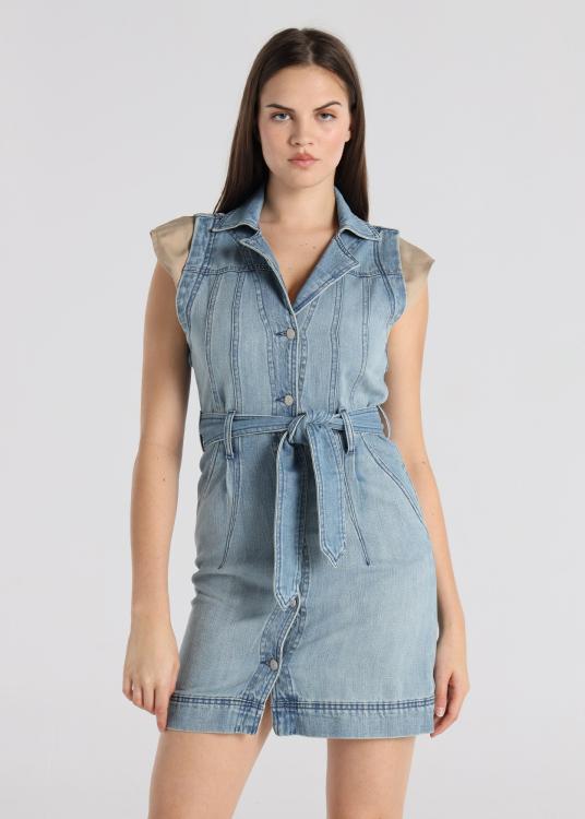 Lois Jeans Robe Courte - Denim Boutonnée Avec Ceinture