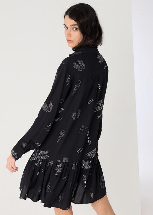 Lois Jeans Robe Courte Fluide Imprimé Allover Ghostly Manches Longues