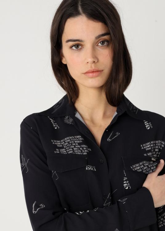 Lois Jeans Robe Courte Fluide Imprimé Allover Ghostly Manches Longues