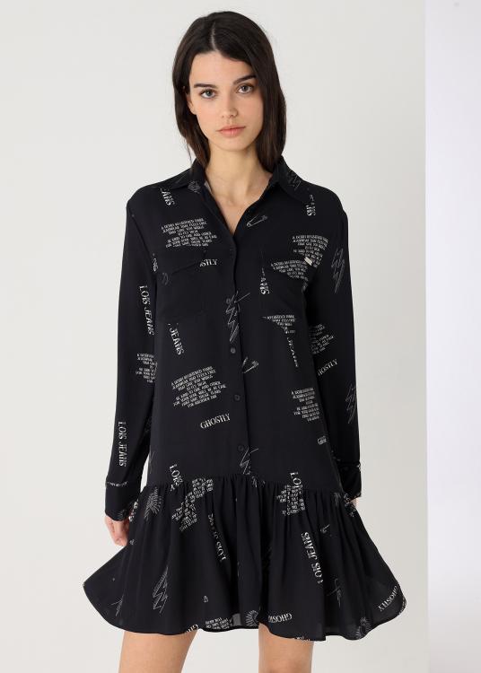 lois jeans Robe courte fluide imprimé Allover ghostly manches longues