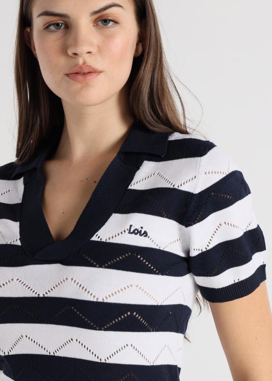 Lois Jeans Robe Courte - Maille Imprimée Rayures Amples Au Point