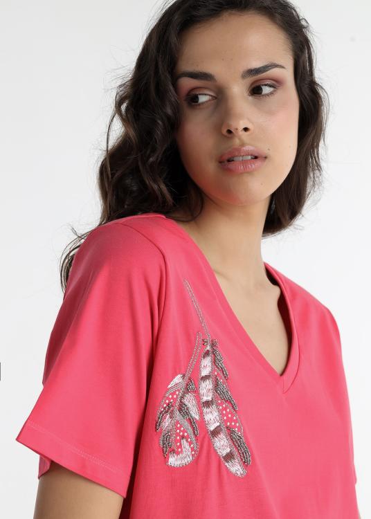 Lois Jeans Robe Courte - Manches Courtes Avec Application De Plumes Sur La Poitrine