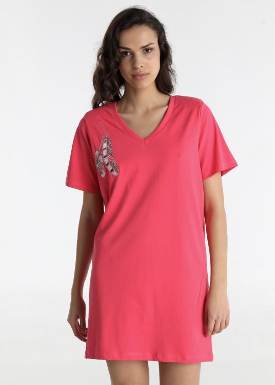 Lois Jeans Robe Courte - Manches Courtes Avec Application De Plumes Sur La Poitrine