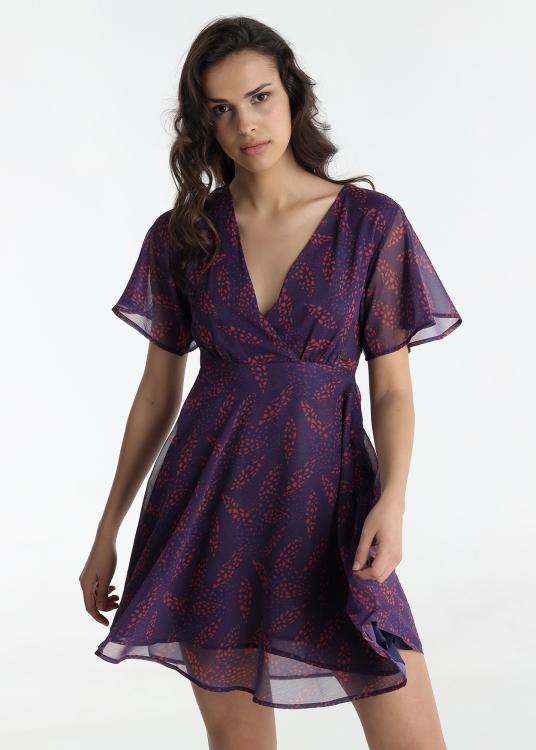 Lois Jeans Robe Courte - Manches Courtes Avec Imprimé Mini Décolleté V