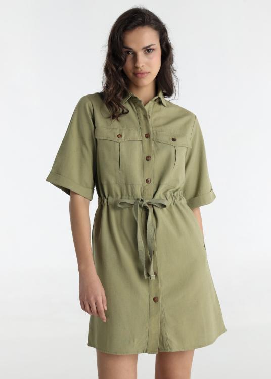 Lois Jeans Robe Courte - Manches Courtes Taille Réglable Avec Poches Plaquées