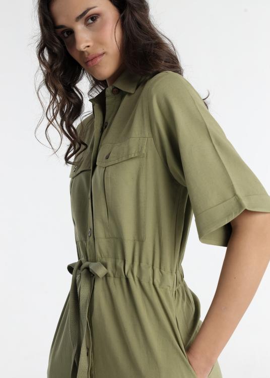 Lois Jeans Robe Courte - Manches Courtes Taille Réglable Avec Poches Plaquées