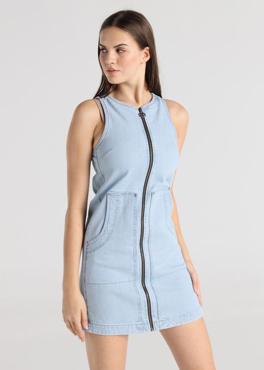 Lois Jeans Robe Courte - Sans Manches Fermeture Zippée Avec Poches Latérales