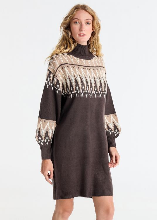 lois jeans Robe jacquard courte Col Semi-montant manches longues