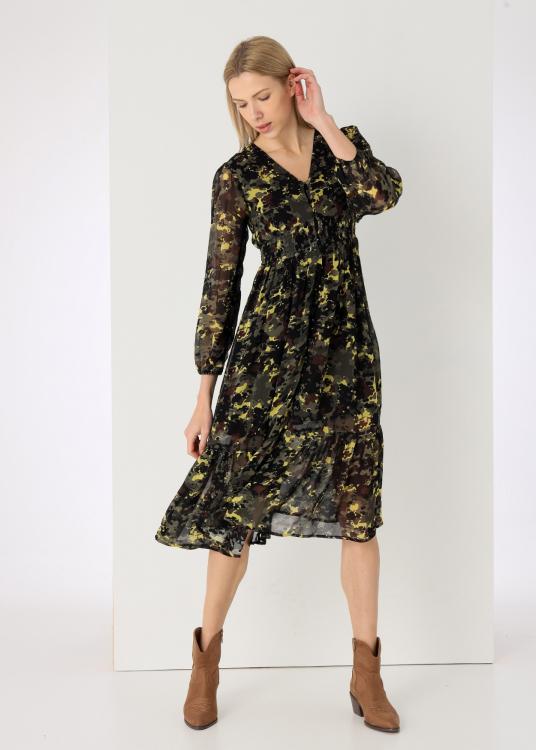 lois jeans Robe longue imprimé Allover camouflage manches longues