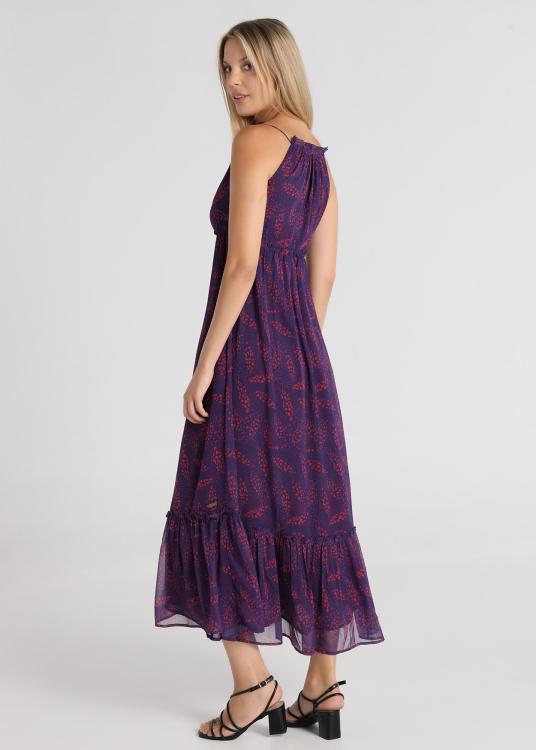 Lois Jeans Robe Longue - Imprimé Mino Sans Manches Avec Noeud Au Cou