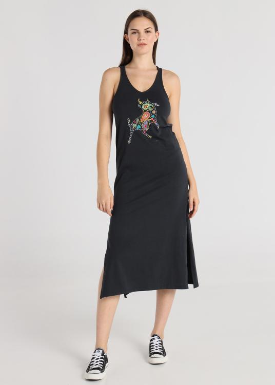 Lois Jeans Robe Midi - Décolleté Sans Manches Graphique Toro Western