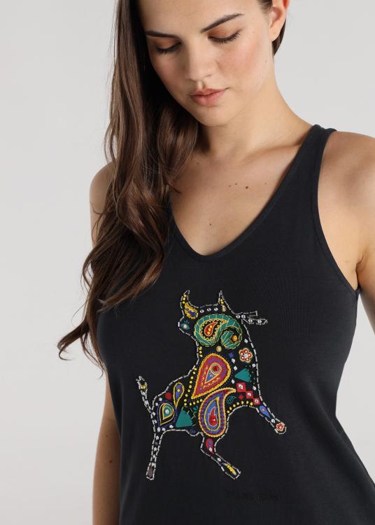 Lois Jeans Robe Midi - Décolleté Sans Manches Graphique Toro Western