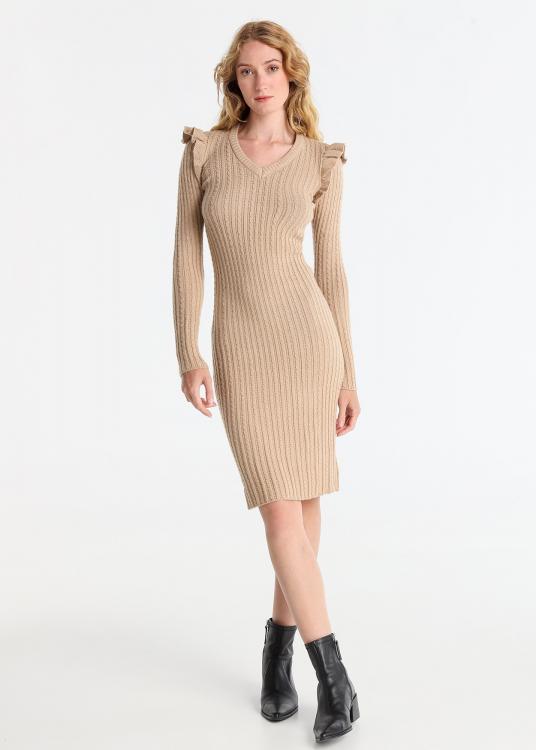 lois jeans Robe midi maille torsadé Col en V manches longues