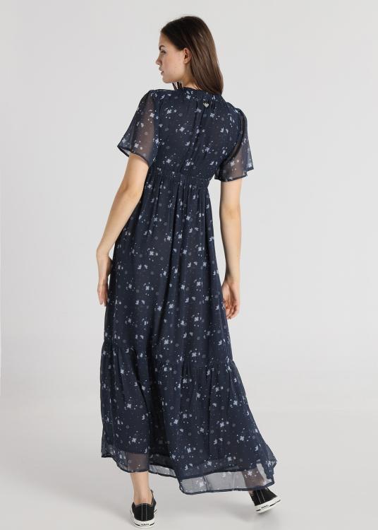 Lois Jeans Robe Midi - Manches Courtes Avec élastique Sur La Poitrine Imprimé Fleurs