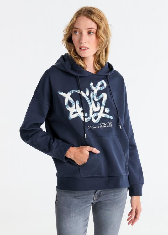 lois jeans Sweat à capuche poche kangouroo brodé avec paillettes