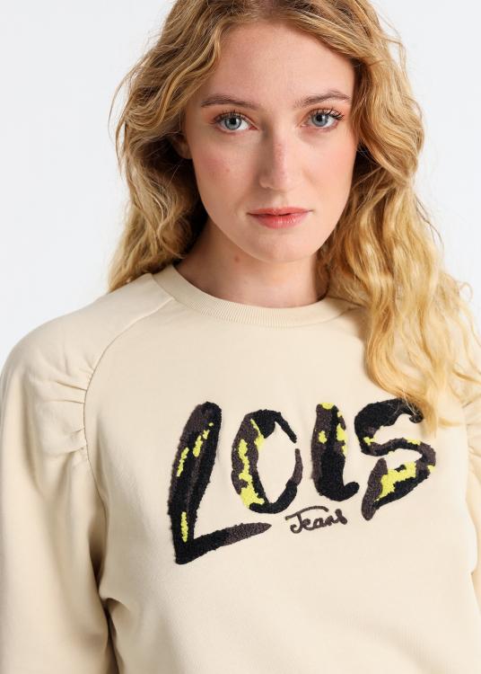Lois Jeans Sweat-shirt Col Rond Manche Raglan Brodé Chenille Lois