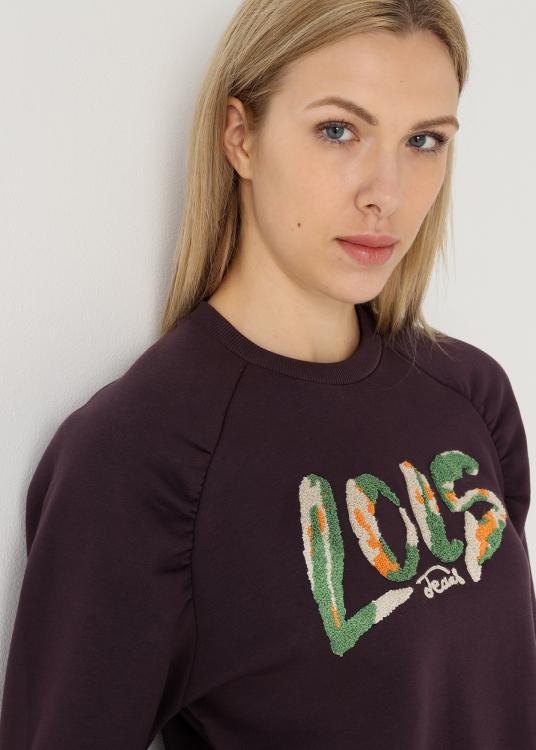 Lois Jeans Sweat-shirt Col Rond Manche Raglan Brodé Chenille Lois