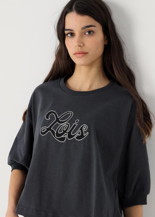 Lois Jeans Sweat-shirt Col Rond Manches Chauve-souris Brodé Lois