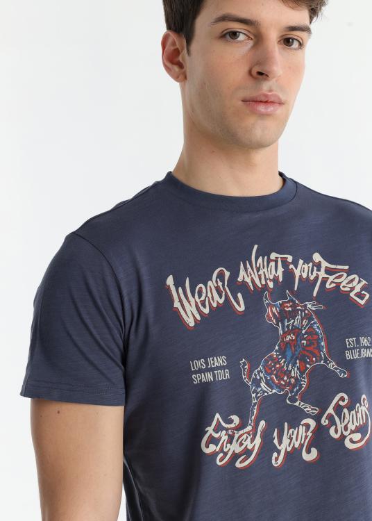 Lois Jeans T-shirt à Manches Courtes - Graphique Vieilli Sur La Poitrine