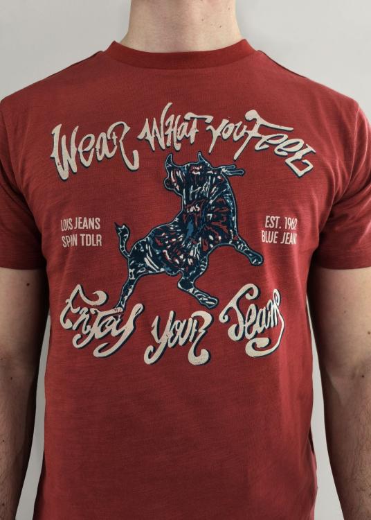 Lois Jeans T-shirt à Manches Courtes - Graphique Vieilli Sur La Poitrine