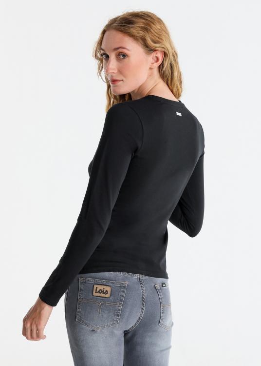 Lois Jeans T-shirt Ajusté Manches Longues LoisJeans Graphique Imprimé & Strass