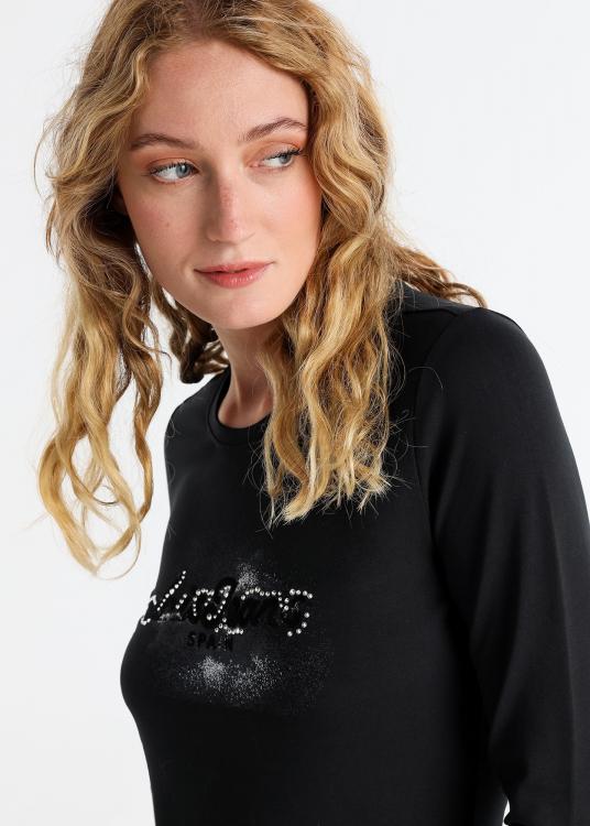 Lois Jeans T-shirt Ajusté Manches Longues LoisJeans Graphique Imprimé & Strass