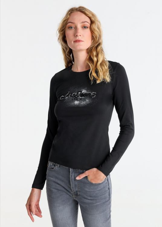 lois jeans T-shirt ajusté manches longues LoisJeans graphique imprimé & strass