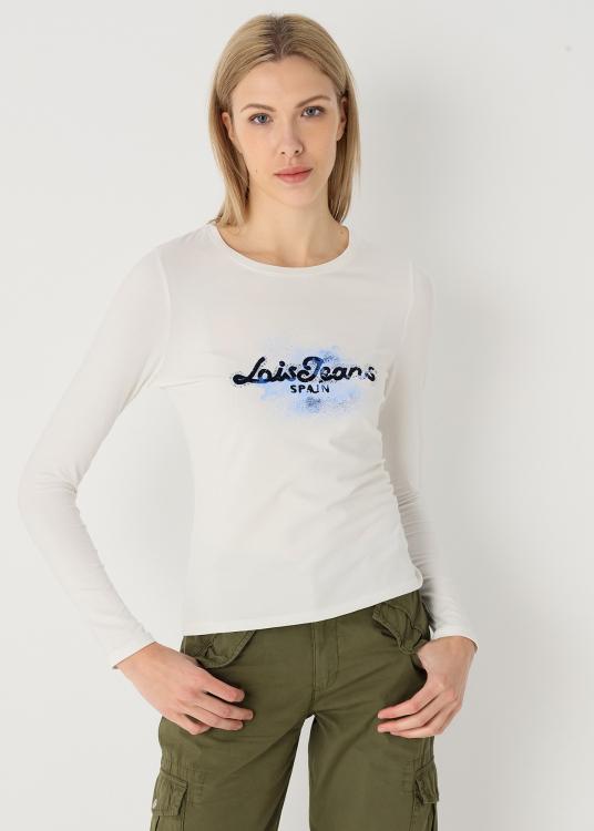 lois jeans T-shirt ajusté manches longues LoisJeans graphique imprimé & strass