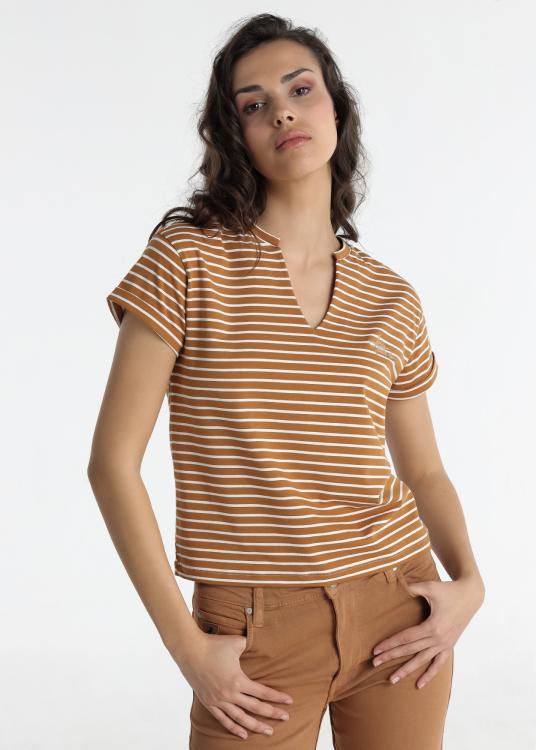 Lois Jeans T-shirt - Imprimé Rayé Manches Courtes Avec Encolure V