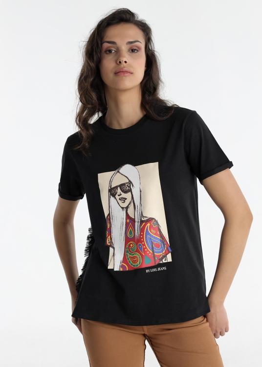 Lois Jeans T-shirt - Manche Courte Avec Ouverture à Franges Sur Les Côtés