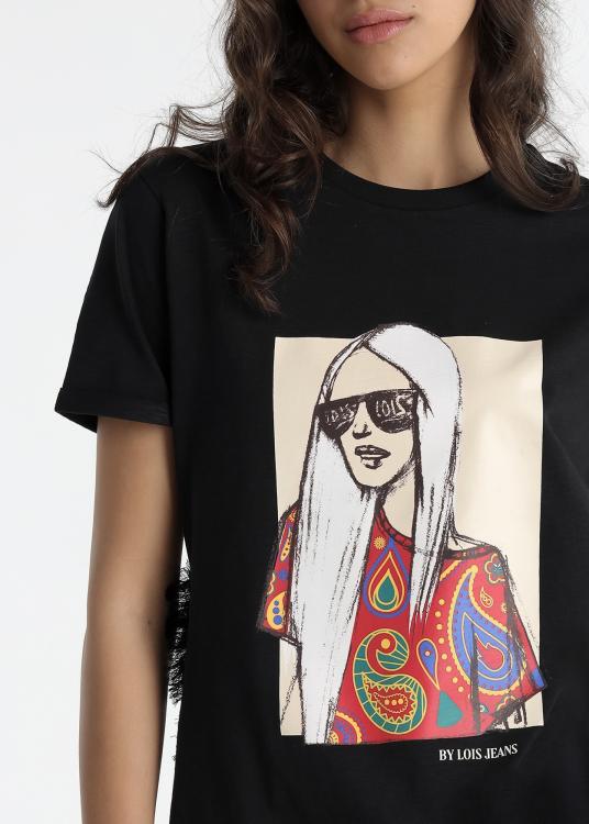 Lois Jeans T-shirt - Manche Courte Avec Ouverture à Franges Sur Les Côtés