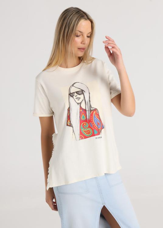 Lois Jeans T-shirt - Manche Courte Avec Ouverture à Franges Sur Les Côtés
