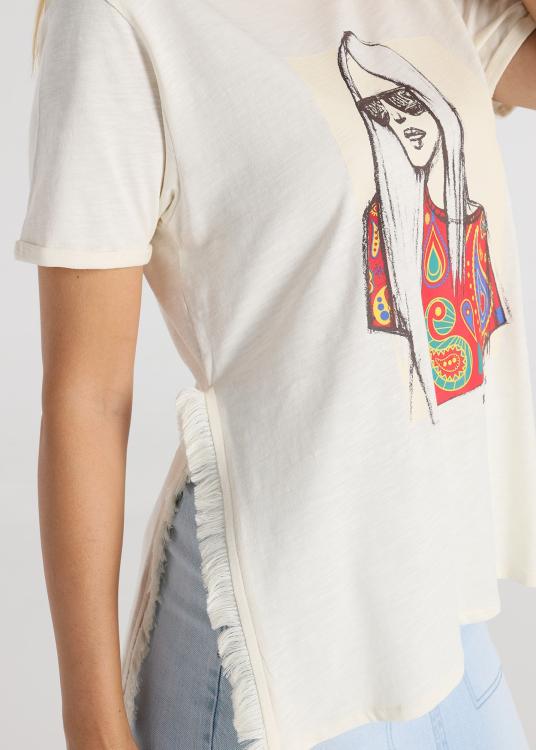 Lois Jeans T-shirt - Manche Courte Avec Ouverture à Franges Sur Les Côtés