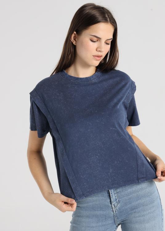 Lois Jeans T-shirt - Manche Courte Pli Sur L'épaule Logo Avec Studs Au Dos