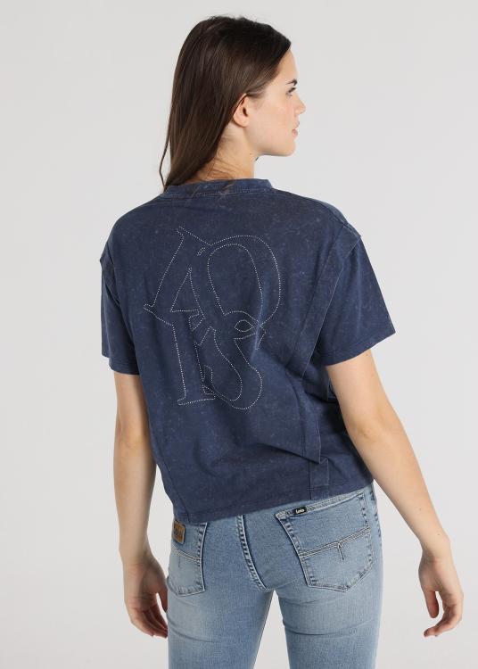 Lois Jeans T-shirt - Manche Courte Pli Sur L'épaule Logo Avec Studs Au Dos