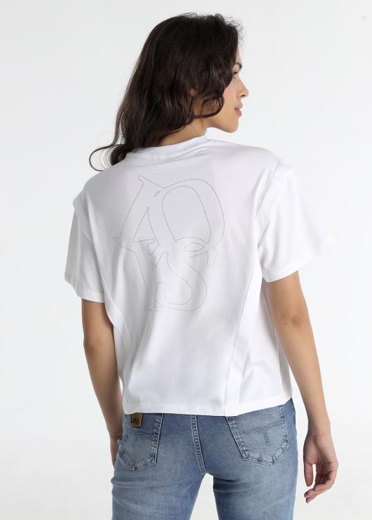 Lois Jeans T-shirt - Manche Courte Pli Sur L'épaule Logo Avec Studs Au Dos