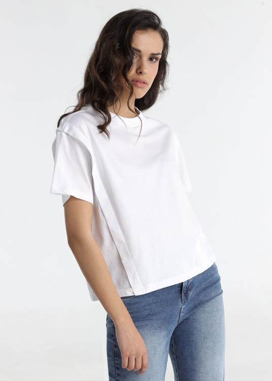 Lois Jeans T-shirt - Manche Courte Pli Sur L'épaule Logo Avec Studs Au Dos
