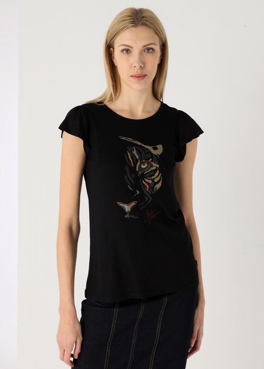 lois jeans T-shirt manche courte volant graphique Leopard Lurex