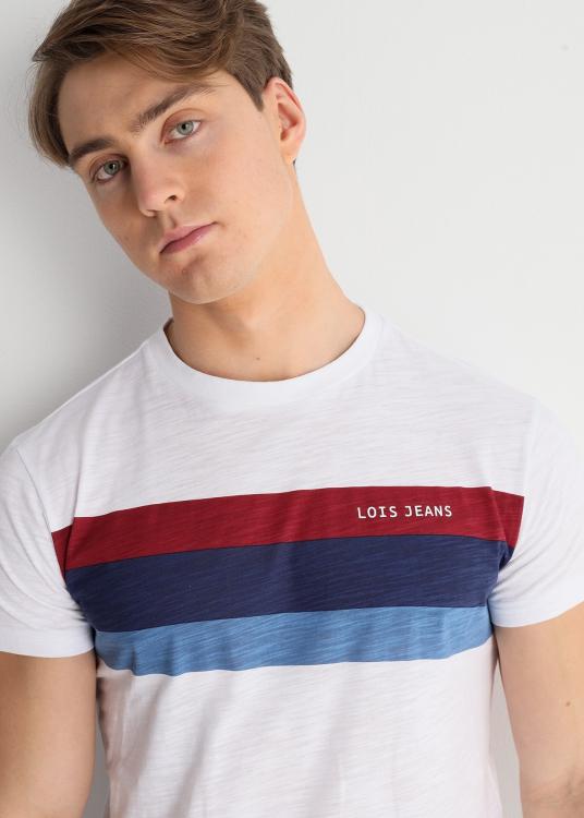 Lois Jeans T-shirt Manches Courtes à Rayures Tri-couleur