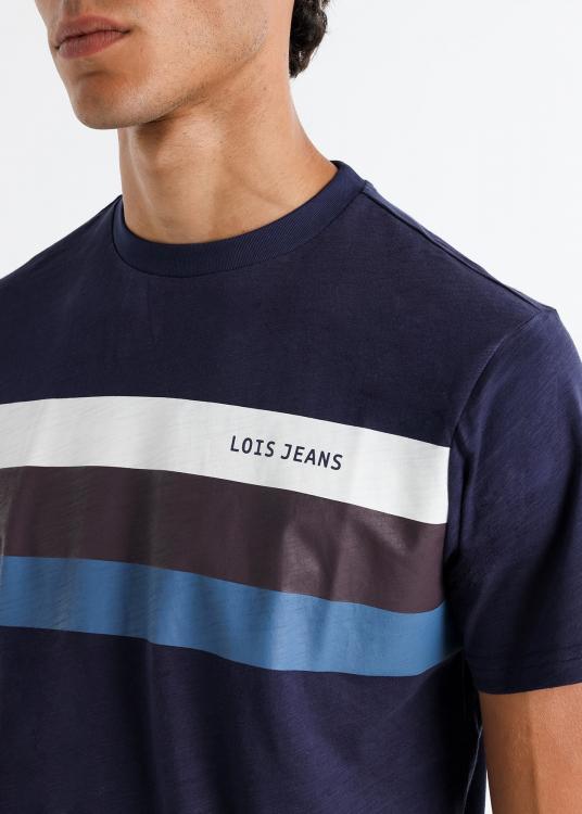 Lois Jeans T-shirt Manches Courtes à Rayures Tri-couleur
