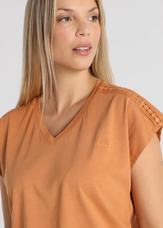 Lois Jeans T-shirt - Manches Courtes Avec Col V Bordé
