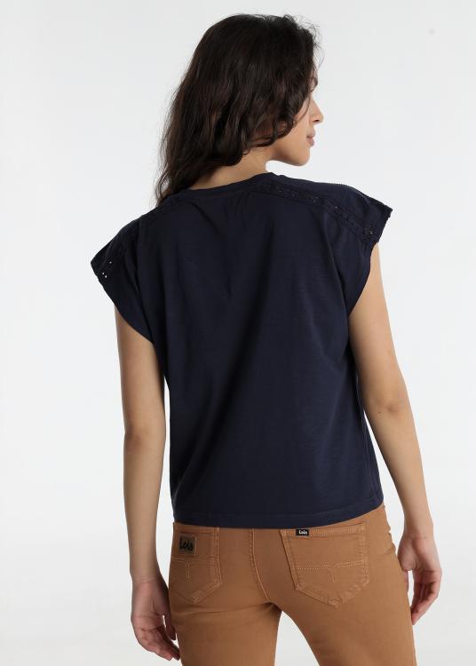 Lois Jeans T-shirt - Manches Courtes Avec Col V Bordé