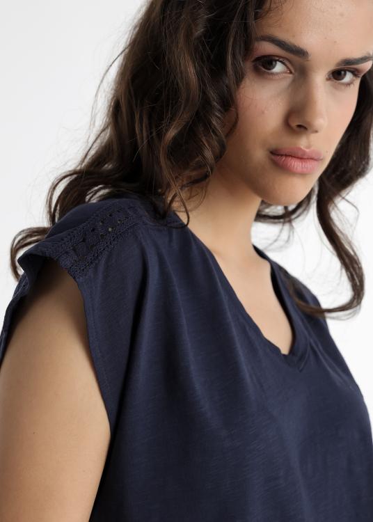 Lois Jeans T-shirt - Manches Courtes Avec Col V Bordé