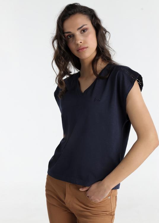 lois jeans T-shirt - Manches courtes avec col V bordé