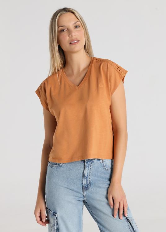 lois jeans T-shirt - Manches courtes avec col V bordé