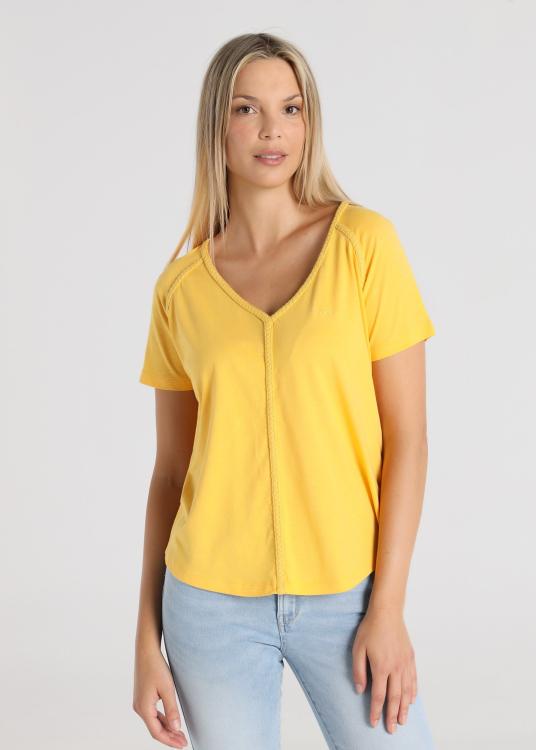 Lois Jeans T-shirt - Manches Courtes Avec Décolleté Détail Tressé