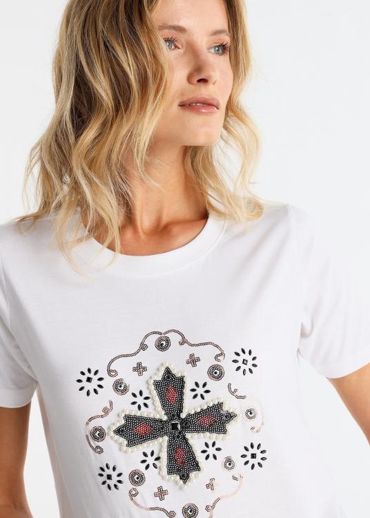 Lois Jeans T-shirt Manches Courtes Col Rond Graphic Détails Bijoux