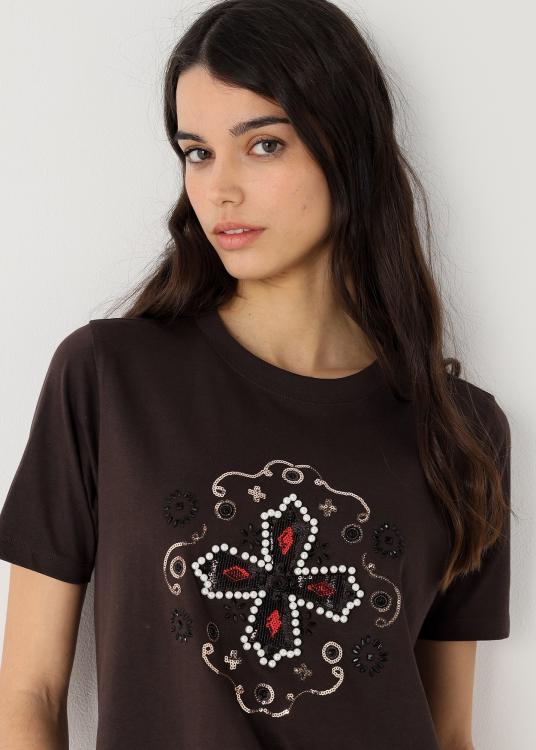 Lois Jeans T-shirt Manches Courtes Col Rond Graphic Détails Bijoux